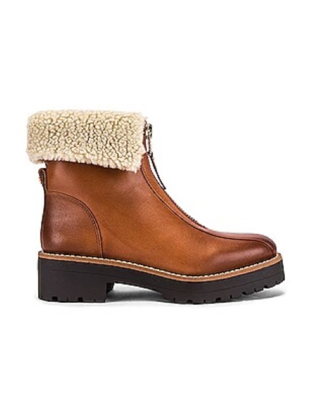 Sam Edelman Chestnut Leather Ankle Boot with Cream Shearling Cuff